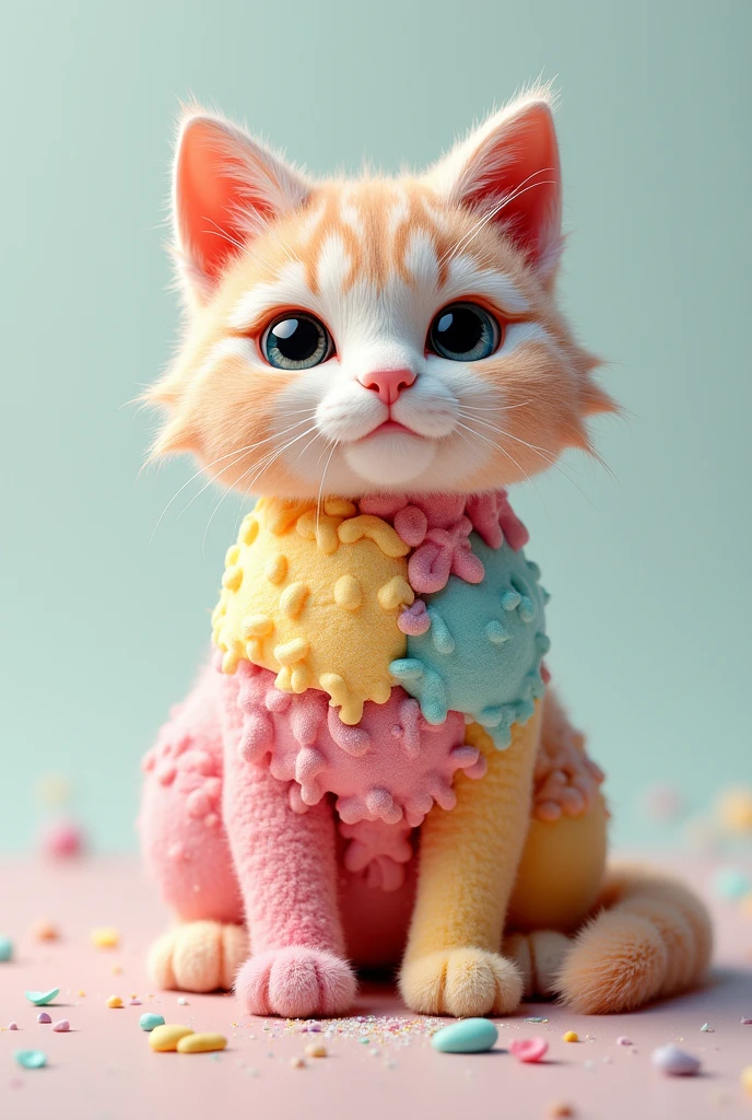An ice cream cat with all flavors, extremely lifelike, more realistic than real life, a thousand times more realistic