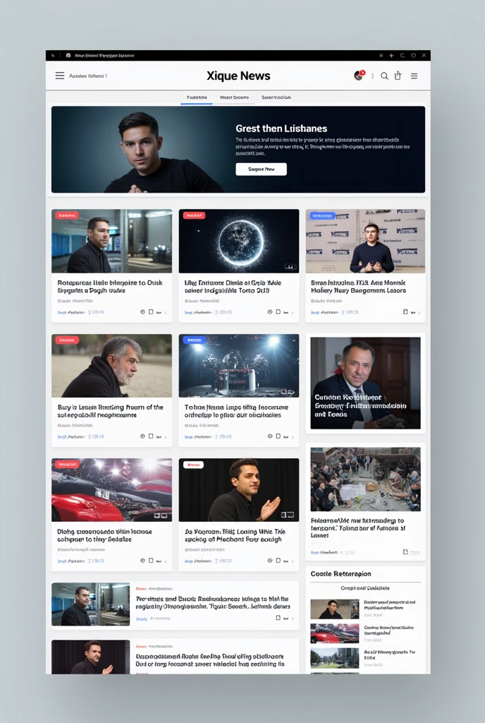 Make a newspaper home screen with the title Xique News