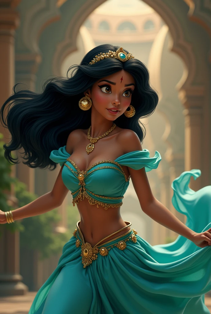 Stunning Princess Jasmine, photo in 8k, in action, cinematic.