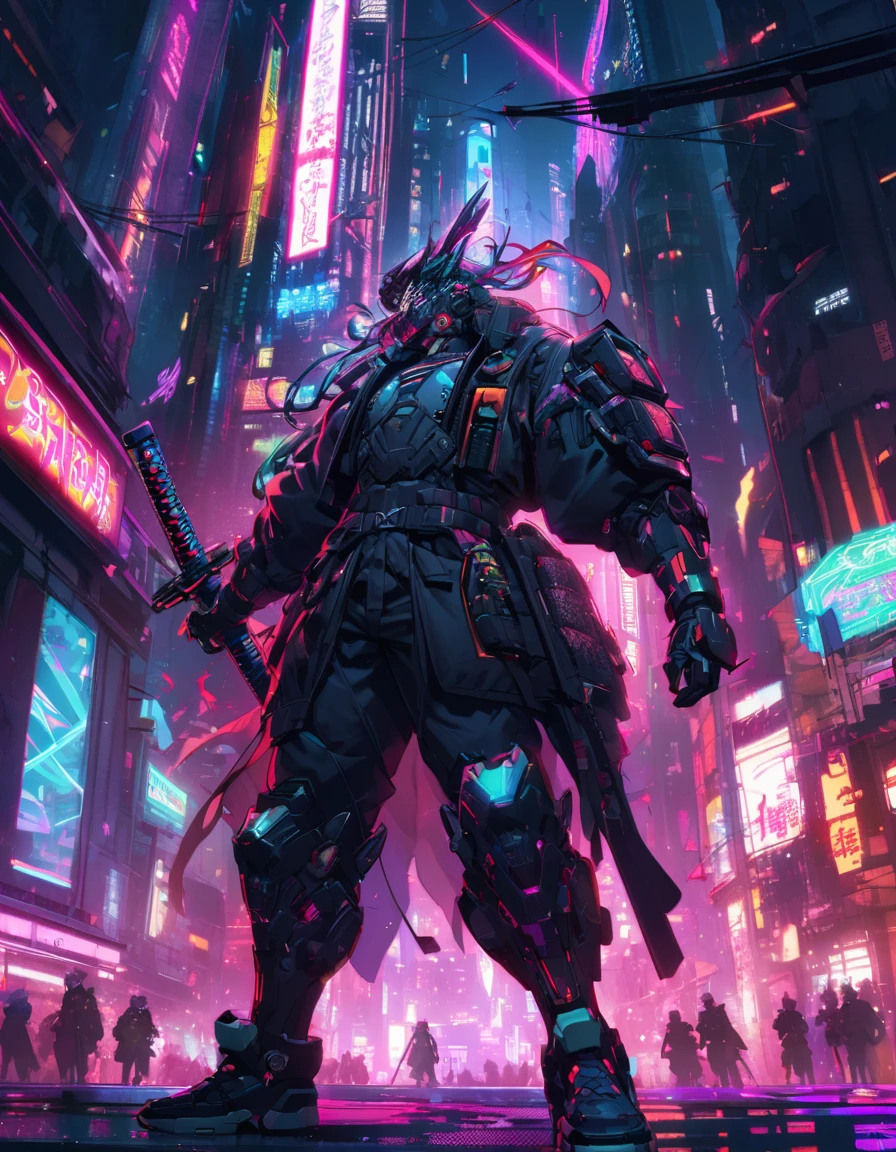 male, (muscular, full nude, only Glowing cyberpunk future helmet, only kimono, big bulge,) realistic, human skinned, roof of  skyscraper, night,  realistic,