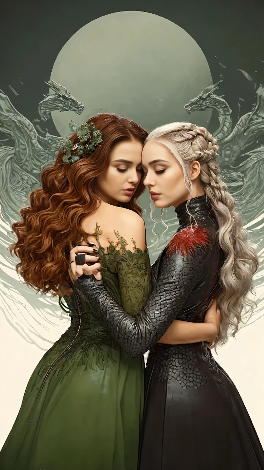 Hand softly touching other woman black nails
