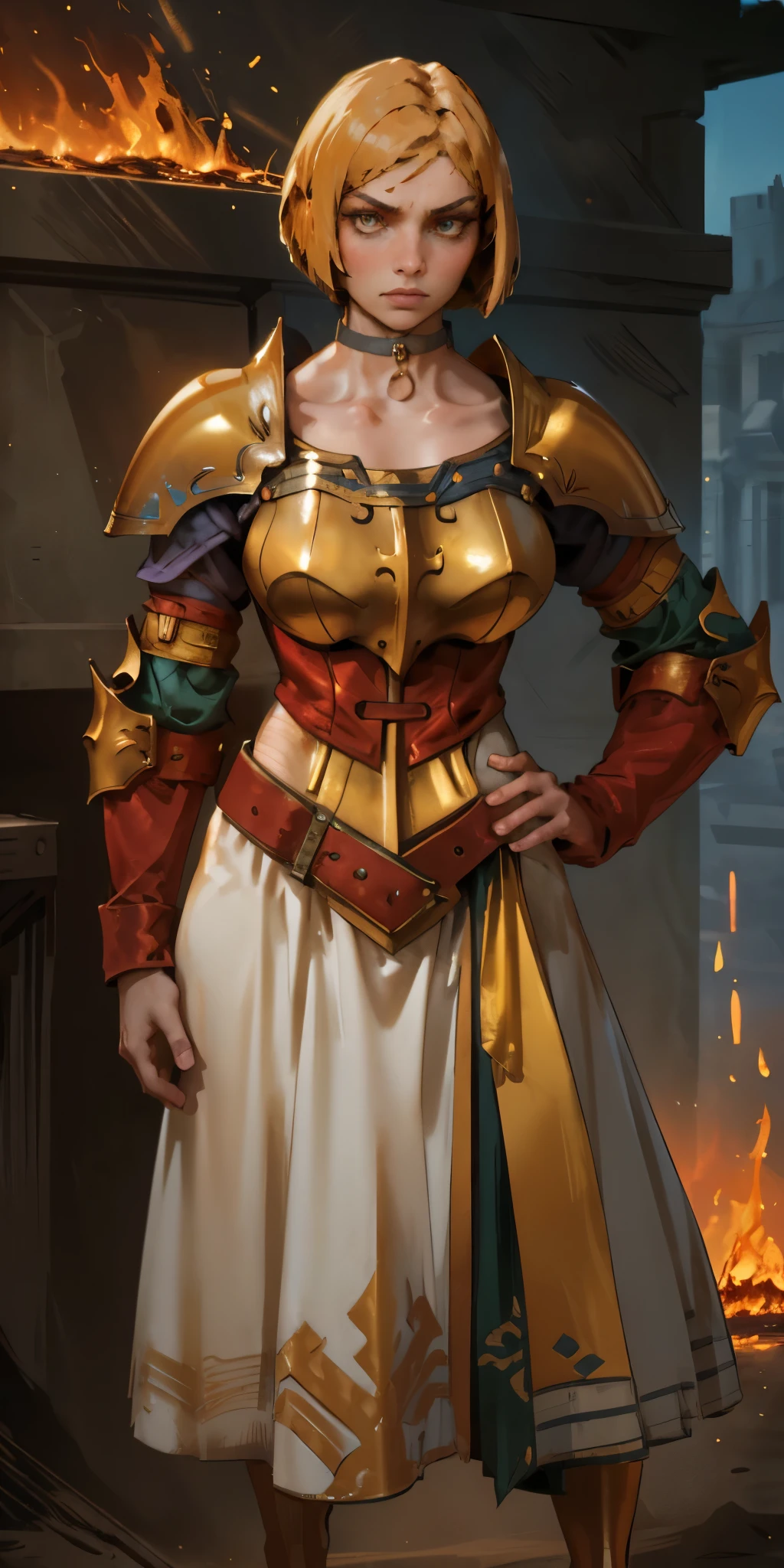 (black background) 1soloefemale, low angle, from below, paladin templar lady in white tabard, correct anatomy, epic fantasy digital art, tmasterpiece, 8k, high definition resolution, detailed drawing, superior quality, epic composition, female muscular body cover breastplate, muscular turned arms behind body