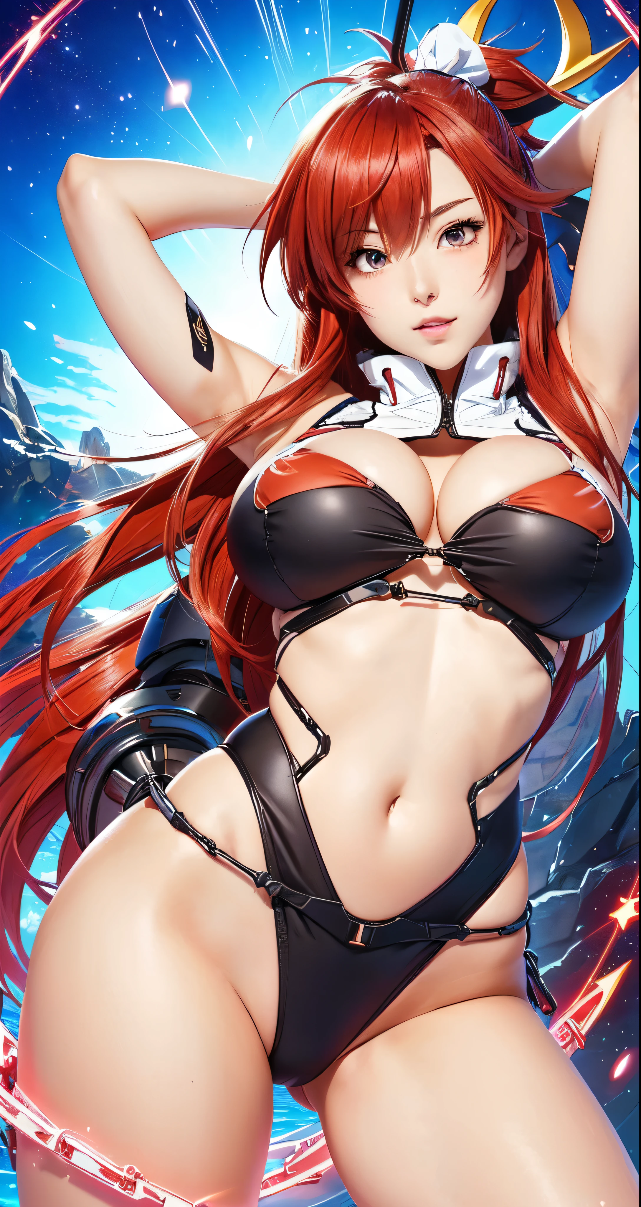 anime girl with red hair and a big breast in a bikini, asuka suit under clothes!, rias gremory, full body zenkai! asuka suit, asuka, biomechanical oppai, oppai, seductive anime girl, miss fortune, marin kitagawa fanart, fujita goro!, ryuko matoi, attractive matoi ryuko, nami