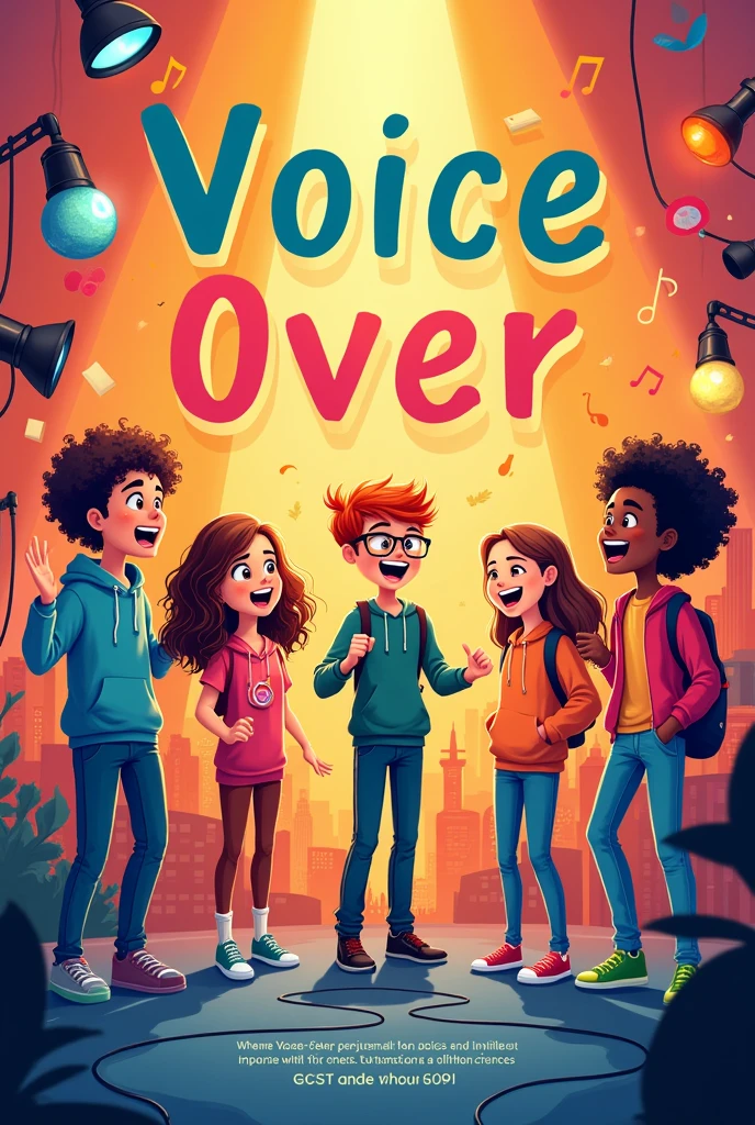Create an invitation card for a basic voice-over course aimed at children and teenagers