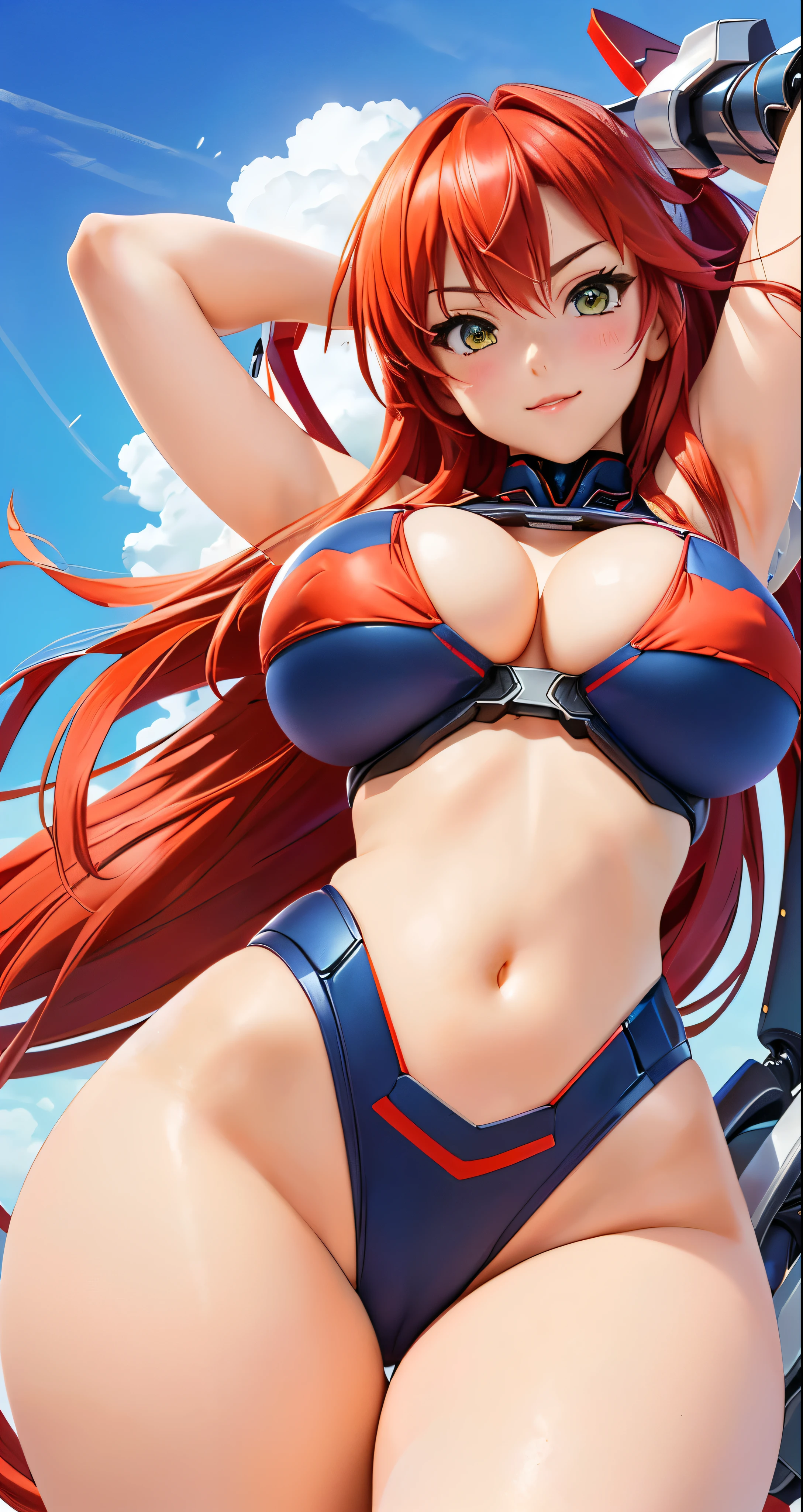 anime girl with red hair and a big breast in a bikini, asuka suit under clothes!, rias gremory, full body zenkai! asuka suit, asuka, biomechanical oppai, oppai, seductive anime girl, miss fortune, marin kitagawa fanart, fujita goro!, ryuko matoi, attractive matoi ryuko, nami