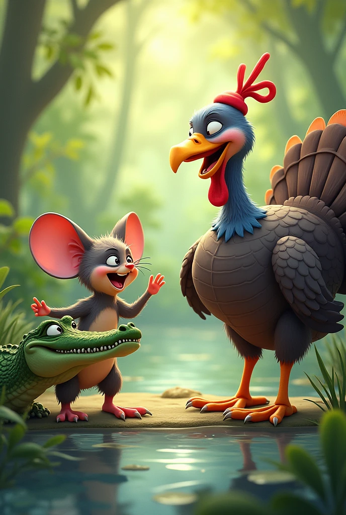 Mouse and Turkey Laughing at Alligator
