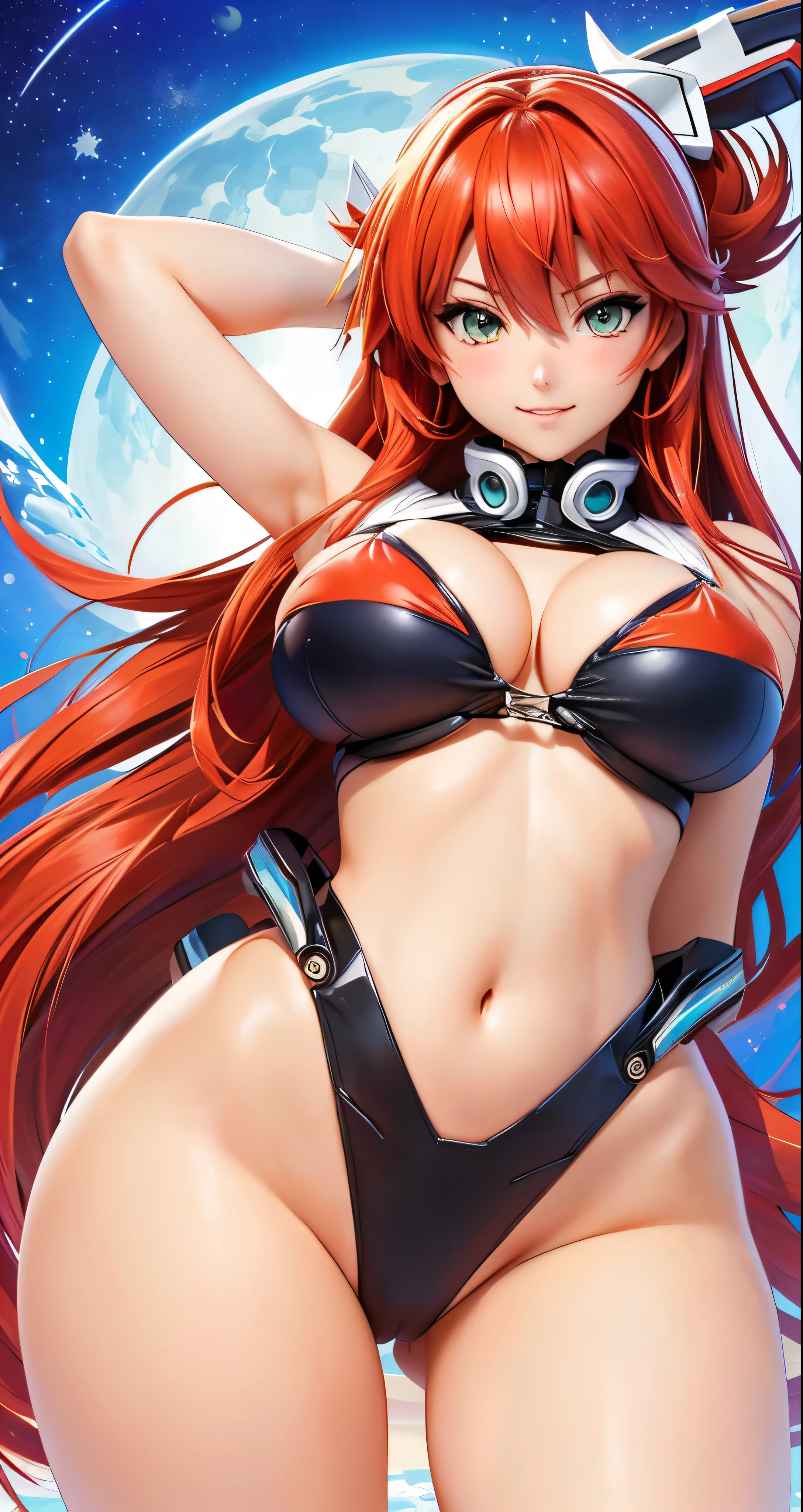 anime girl with red hair and a big breast in a bikini, asuka suit under clothes!, rias gremory, full body zenkai! asuka suit, asuka, biomechanical oppai, oppai, seductive anime girl, miss fortune, marin kitagawa fanart, fujita goro!, ryuko matoi, attractive matoi ryuko, nami,  voluptuous, wide hips, thick thighs, big ass