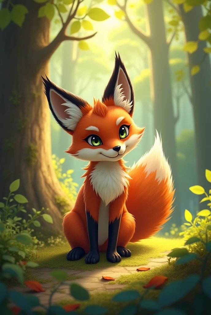 A furry fox on all fours