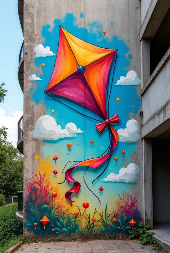 Graffiti Drawing of a happy kite on the wall of the Aquila condominium in Belford Roxo