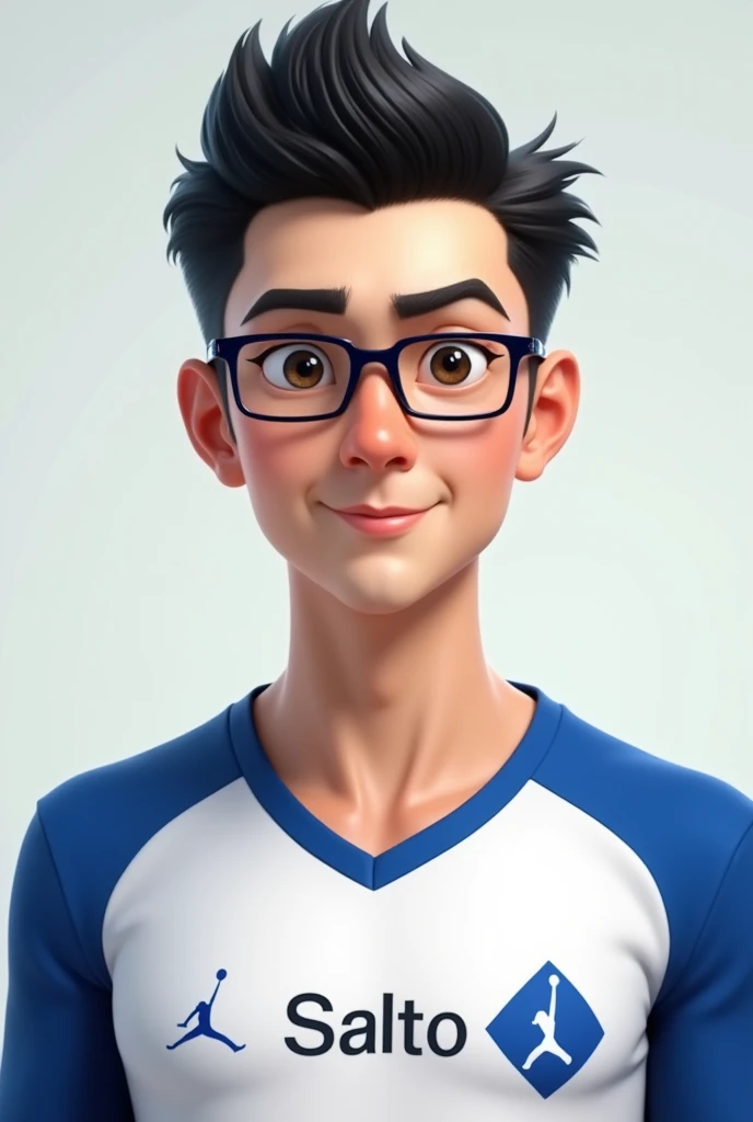 A  who wears glasses is white and has spiky hair but not too much and very straight, with white and blue shirt with Cemus written on it/salto sp com o símbolo de salto o mais realisitic possível mais realisitic, mais realisitic, mais realisitic, mil vezes mais realisitic, like real life, e o cabelo menos arrepiado cabelo preto e mais realisitic, realisitic,realisitic, realisitic 