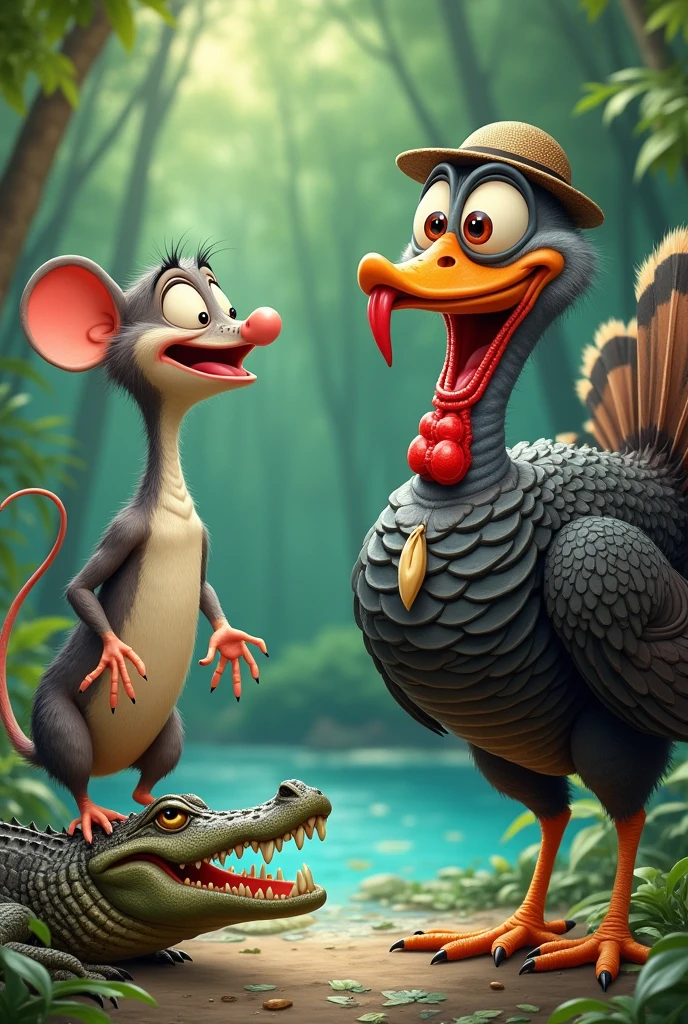 Mouse and Turkey Laughing at the Crying Alligator 