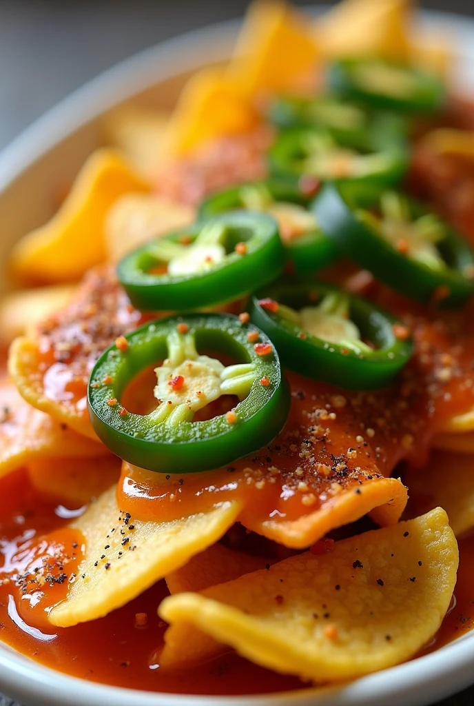Nachos and jalapeños prepared with lemon chamoy broth tajin Informal