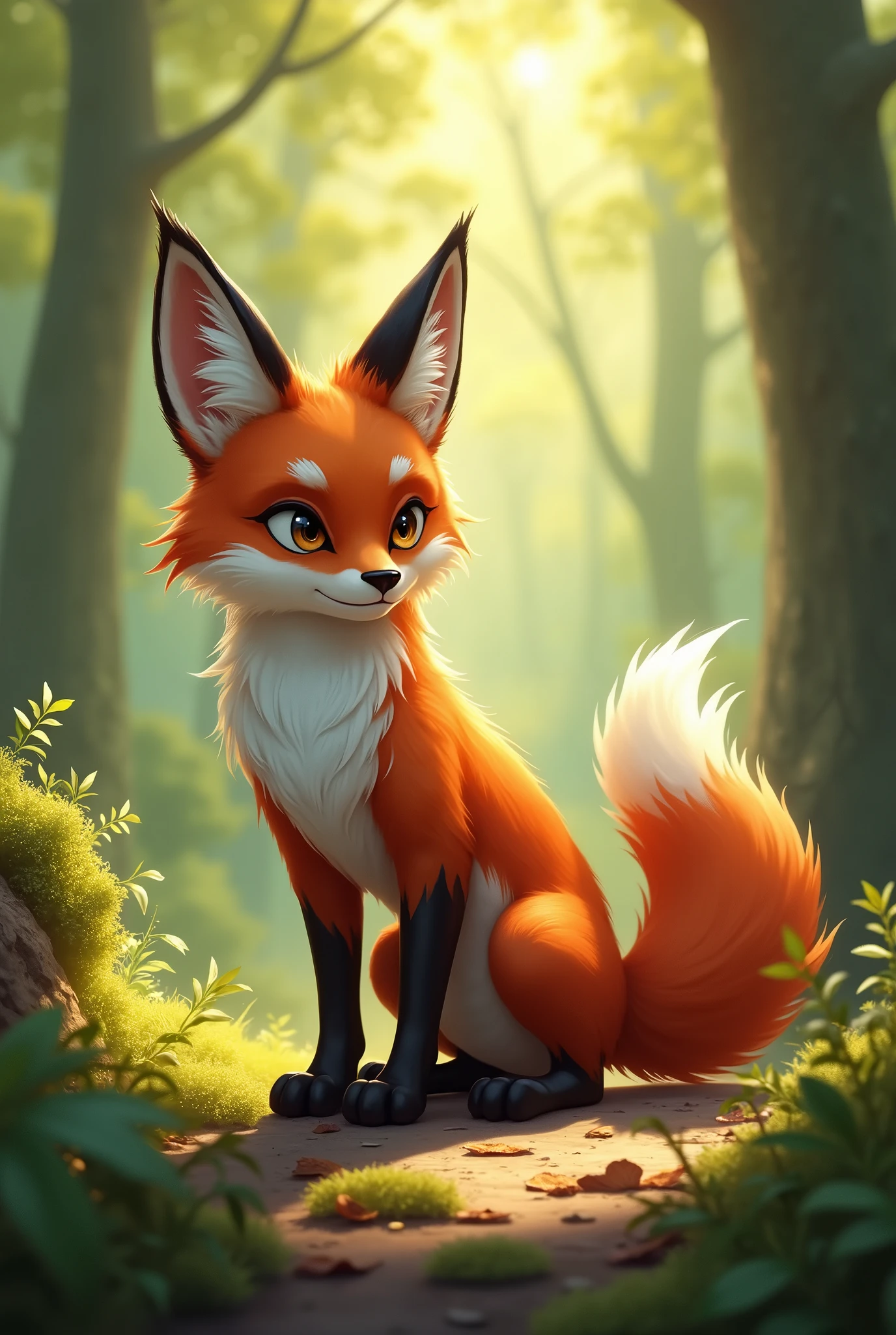 A furry fox on all fours