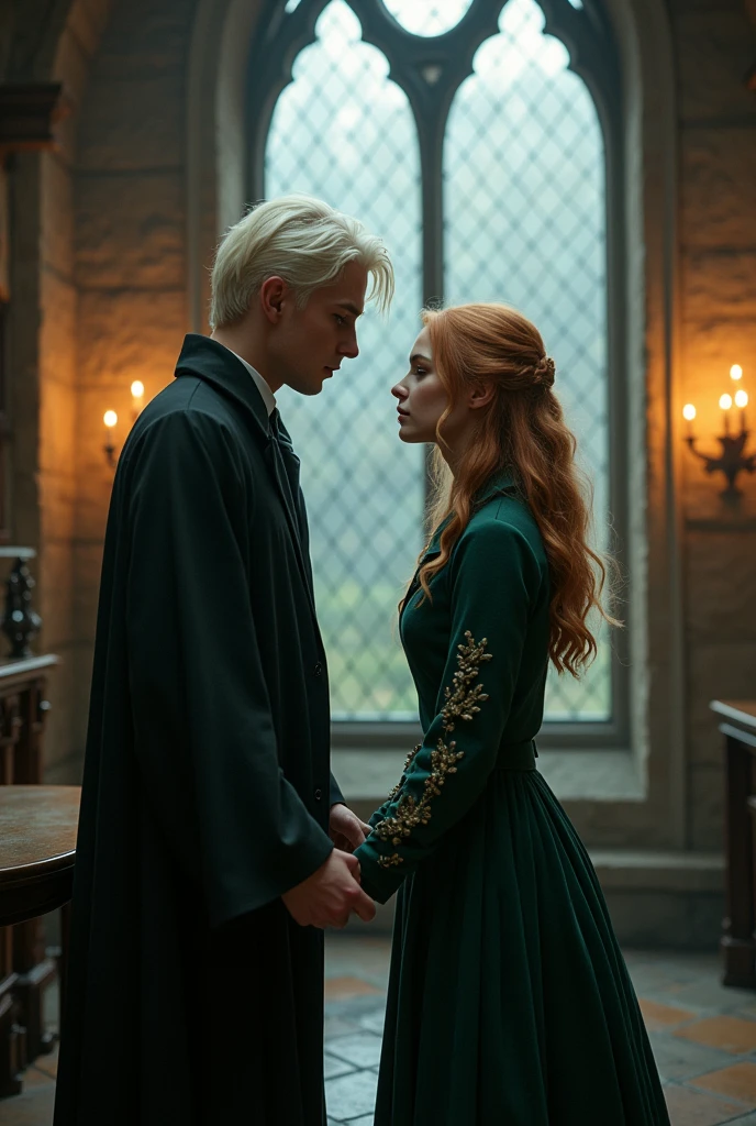 Draco Malfoy has short hair kiss Hermione Granger hand