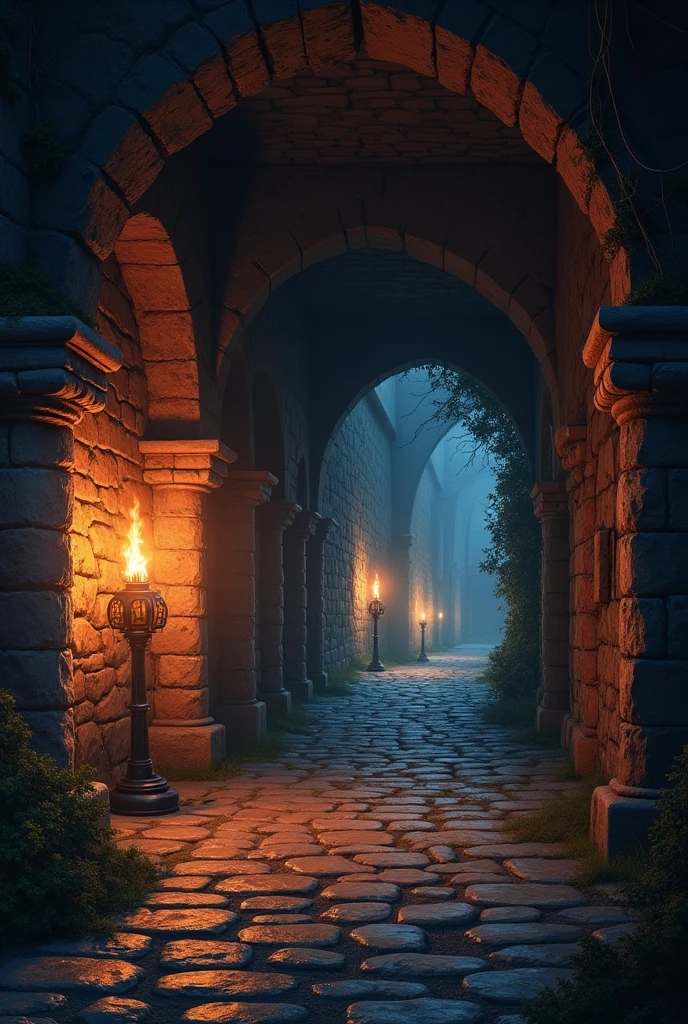 Create a Medieval Castle Corridor with Burning Lanterns Torches 2d Seamless Background