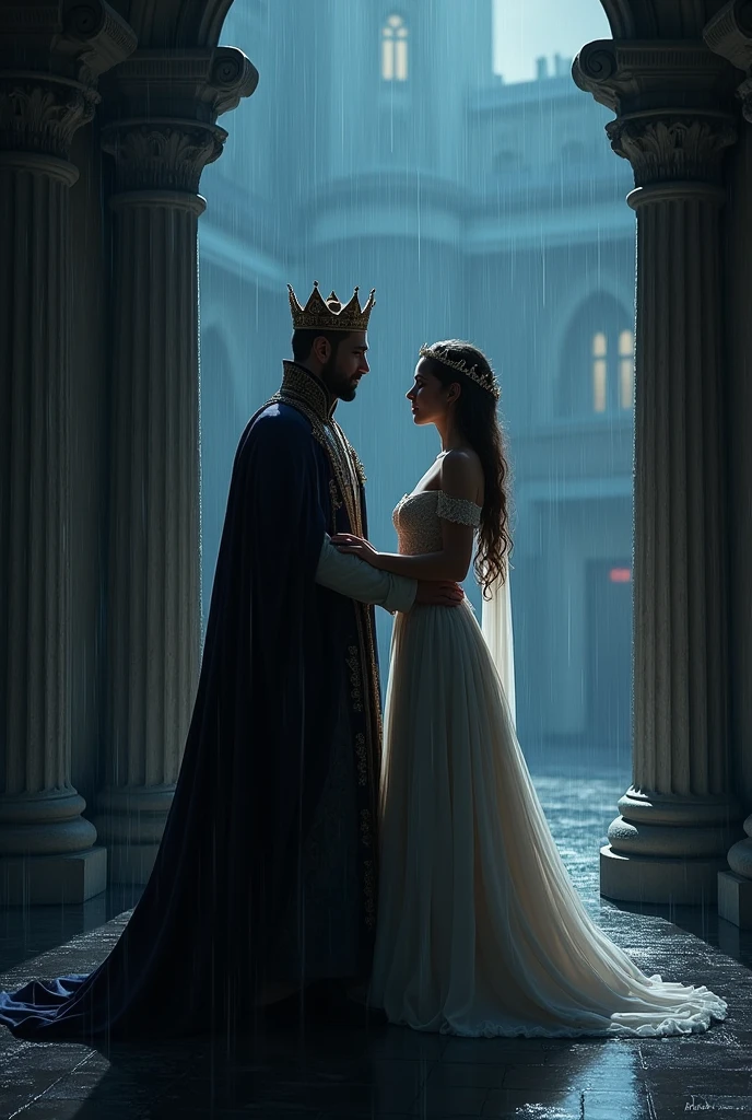 In a rain night kimg and queen atandimg and seeing each other