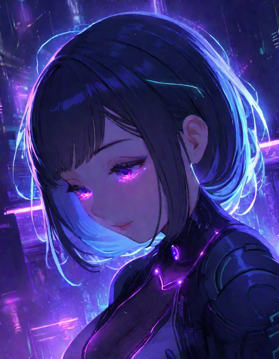 close face anime girl in cyberpunk universe 4k hd ultra grapics neon lighst ambiants look at me close-up face hd eyes cyberpunk abient