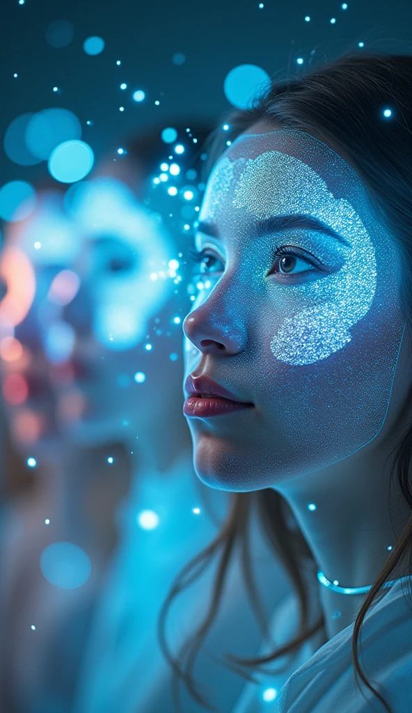 A futuristic advertising campaign for a new anti-allergy drug, with holographic images and a slogan in bright, dynamic fonts.