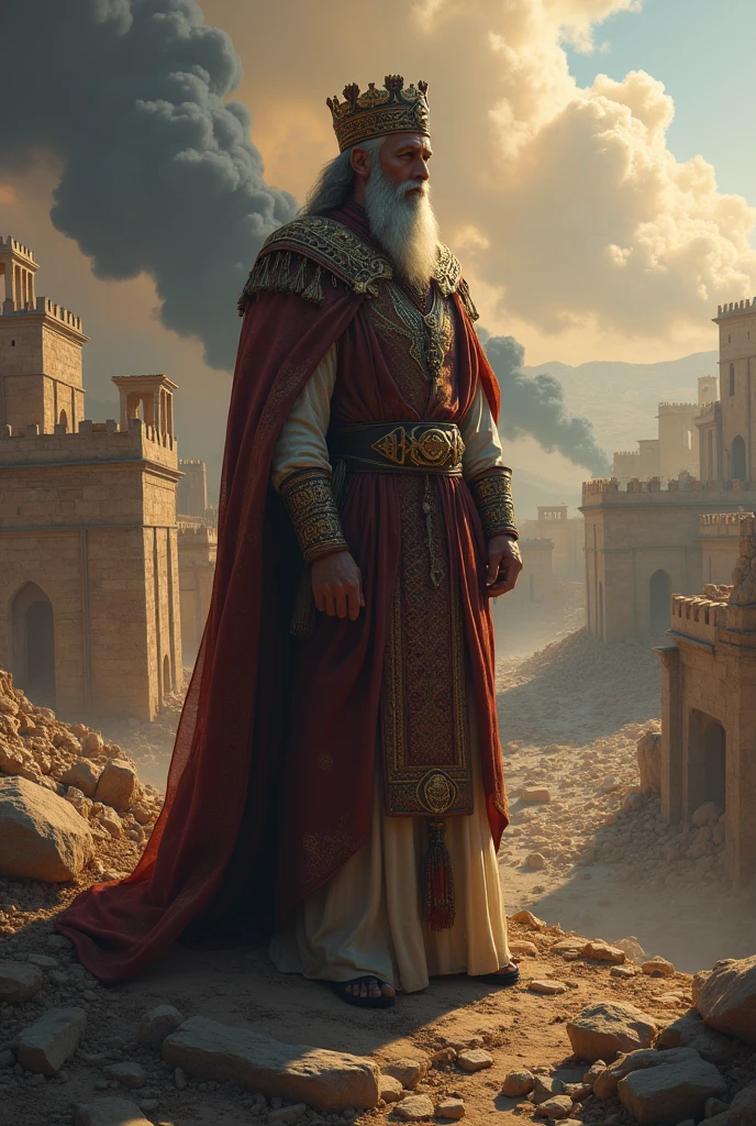 It shows a sultan and a kingdom in ashes 