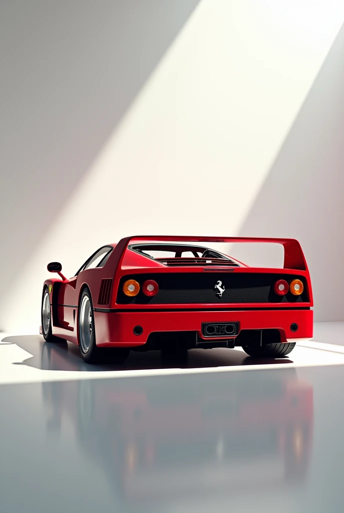 I want you to make a Ferrari but with the rear part visible from a perspective turned backwards like a diagonal left model F40 but with the complete rear part visible