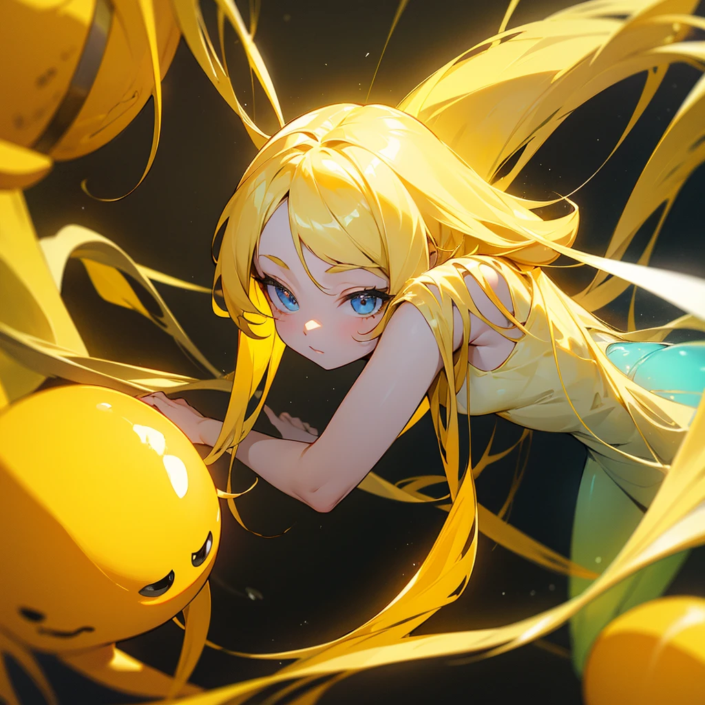 A yellow alien girl with long yellow hair 