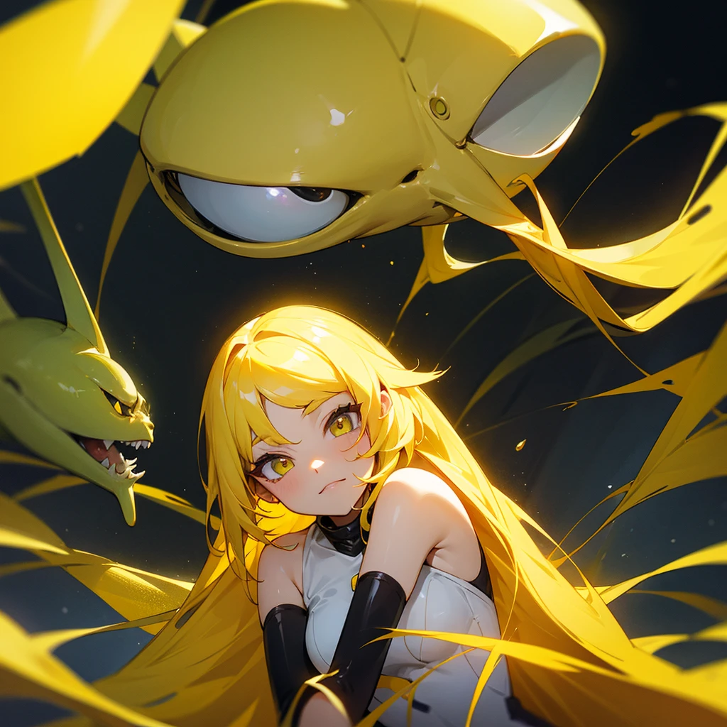 A yellow alien girl with long yellow hair 