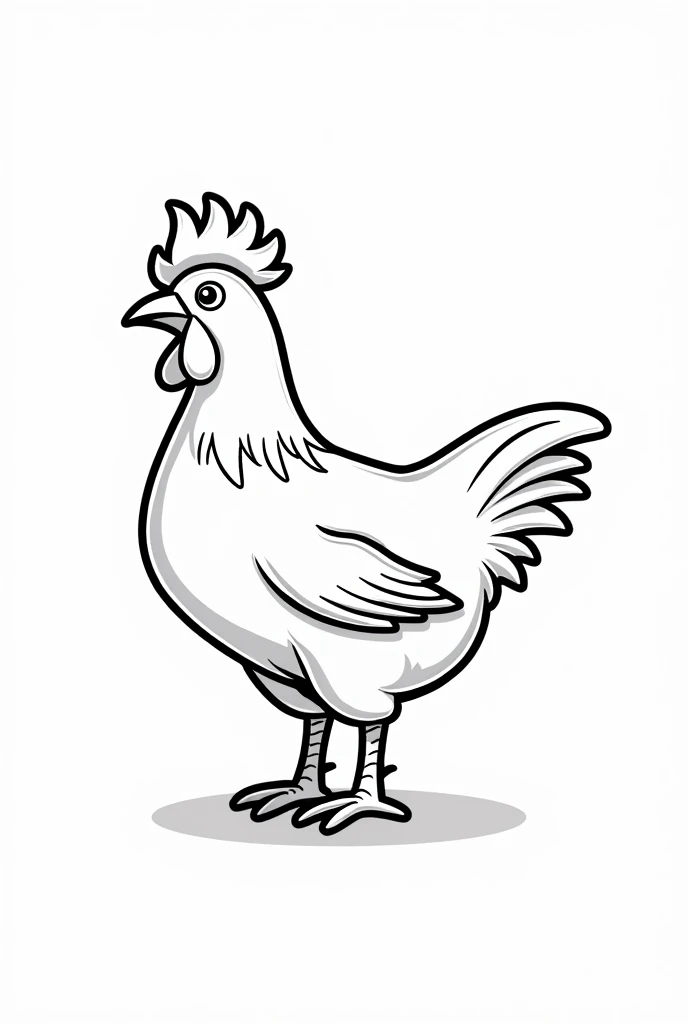Create a black and white image, i.e., ready to color, of a chicken.