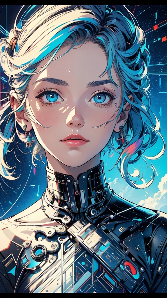 (((masterpiece, highest quality))),(((solo:1.2))),(((1girl:1.2))),32k wallpaper, very detailed, poster, vintage science fiction,(((((geometric cinematic movie poster))))),(((((bauhaus))))), shape,(((abstract))),(mid century modern),movie poster,(((((portfolio))))),(((((Close-up))))),(((((bust up))))),((((more various angle)))),(((highlight))),Vast landscape,((((heterochromia)))),(((complete. detailed face))),(((Extremely talented))),(((most complecated machine))),unlimited colorful color scheme,cloud