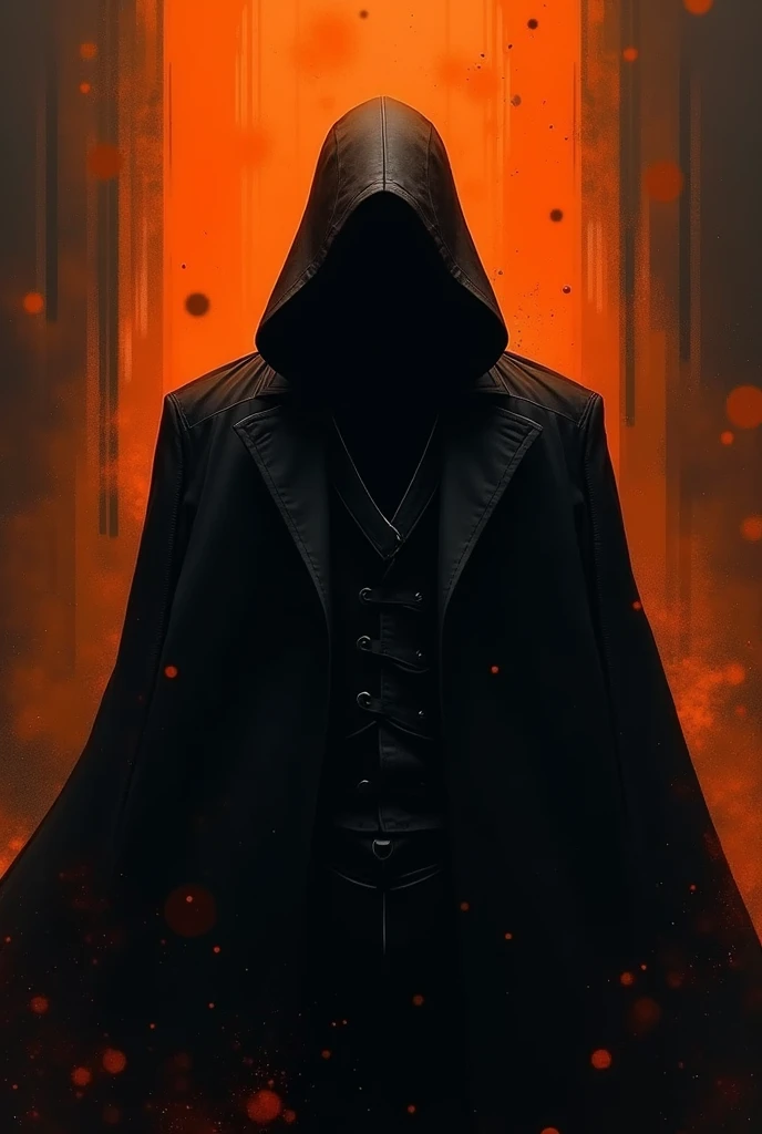 Make a logo of a mysterious male character in black and orange

