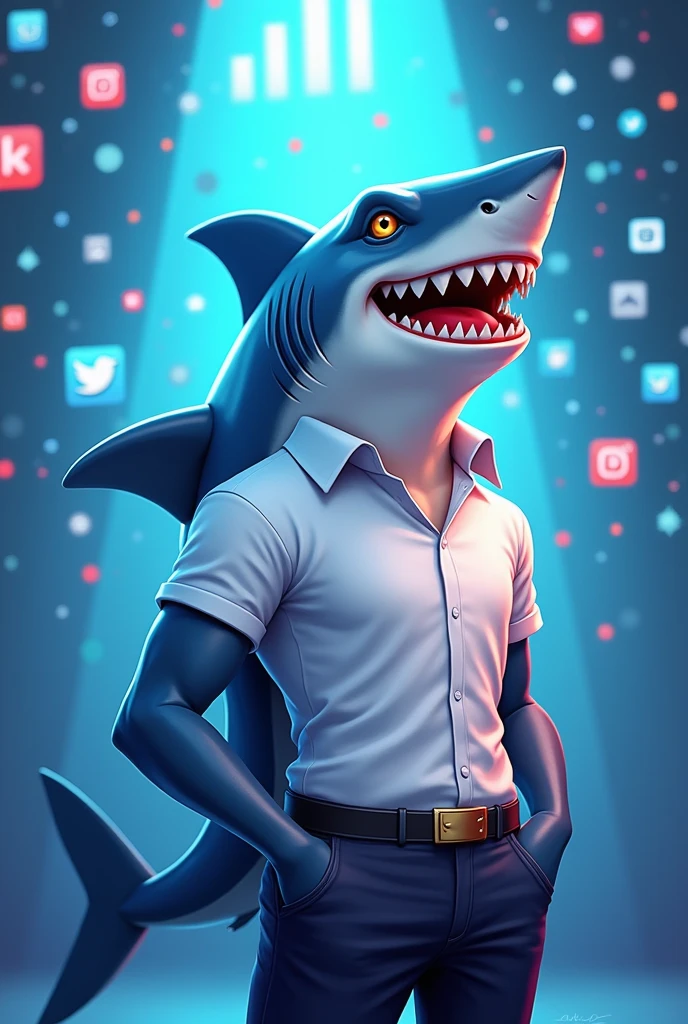 animated shark, digital marketing, with polo, digital company logo pro, social networks