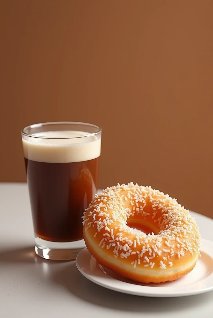 coconut donut with a glass of Nescau