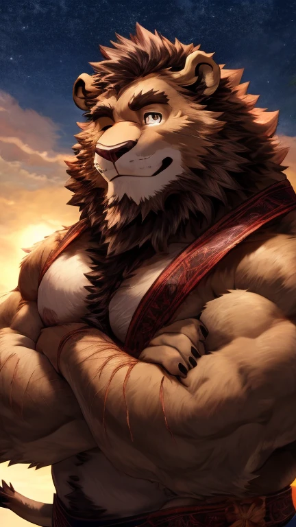 anime style, aid210, nj5furry, ((whole body)), ((priest)), ((plump middle-aged lion man)), BREAK ((brown eyes)), one eye closed, beautiful beard, beautiful ears, (male face:1.3), (big face:0.5), square jawline, (Male Eyes:1.2), (sharp eyes:0.8), (big eyes:0.5), male eyebrows, (innocent look:0.5), (beautiful black nails down to the last detail:1.2), BREAK (complete Anatomy), (detailed face:1.3), beautiful face, (detailed body), (beautiful hands:1.2), (detailed fingers:1.2), (detailed eyes:1.1), (beautiful Eyes:1.1), arm details, Leg Details, beautiful feet, BREAK Muscular anthlo, body hair, ((hairy skin)), fluffy, (detailed brown nipples:0.8), (blood vessel:-0.8), (glowing Skin:-0.7), (chest hair:0.5), (1 tail), (a beautiful and detailed small tail), BREAK night sky, outdoor, ultra detailed, highest quality, ultra-high resolution, realistic, 16K, masterpiece, beautiful detailed, perfect solution, absurdists, (faint light),