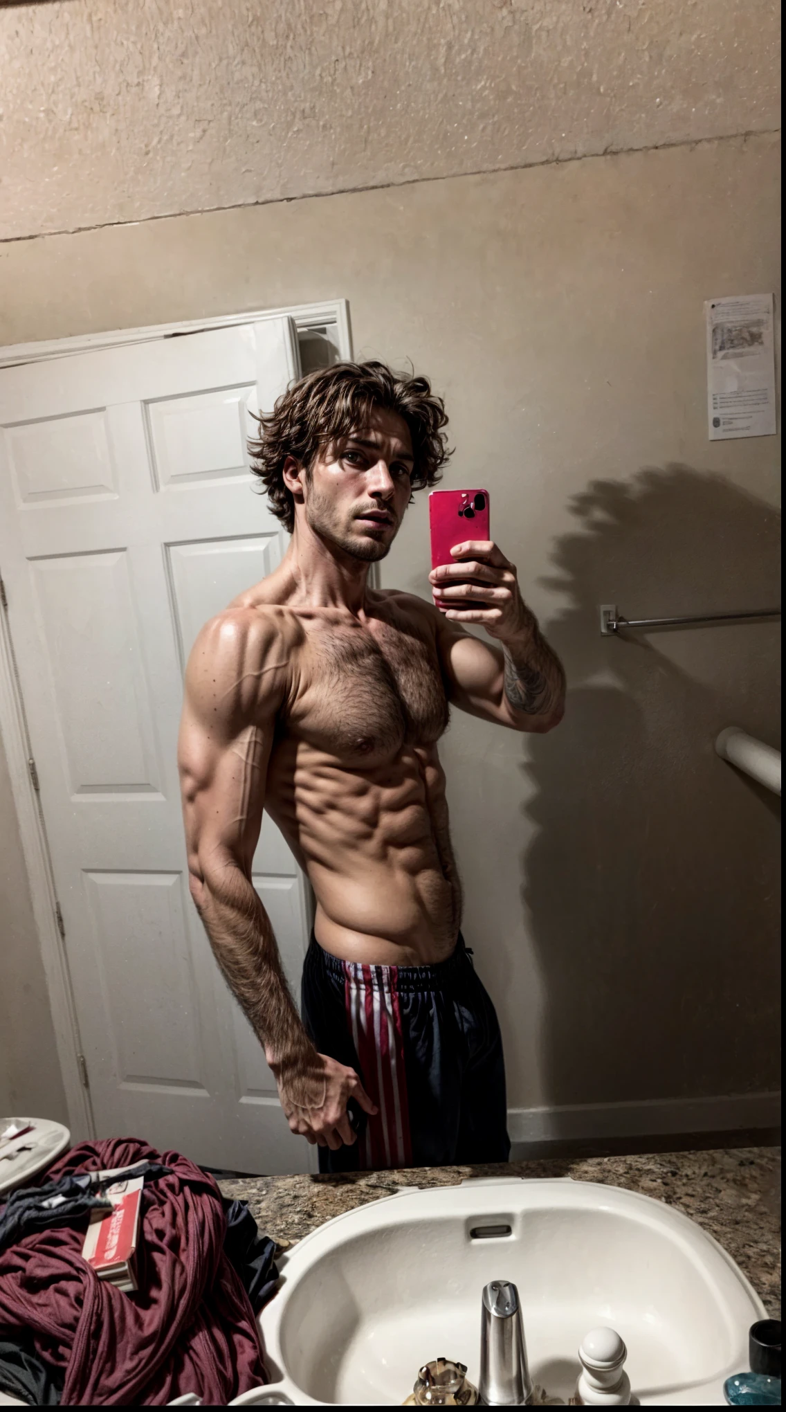 Hyperrealistic muscle enhancements seemlessly integrated within the image photorealistic Photorealistic, detailed, high resolution, naturalistic, realistic lighting, accurate anatomy, texture detail, nuanced shadows, lifelike colors, authentic skin tones, precise rendering, believable depth, fine-grained textures, subtle gradients, convincing highlights, true-to-life proportions, realistic expressions, seamless integration, immersive atmosphere, genuine textures.Solo, male, 1 male