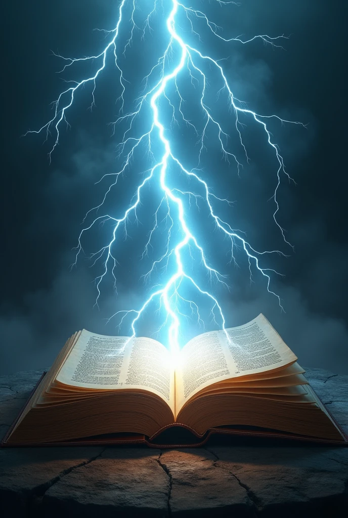 Bible book, open, lighting bolts coming out