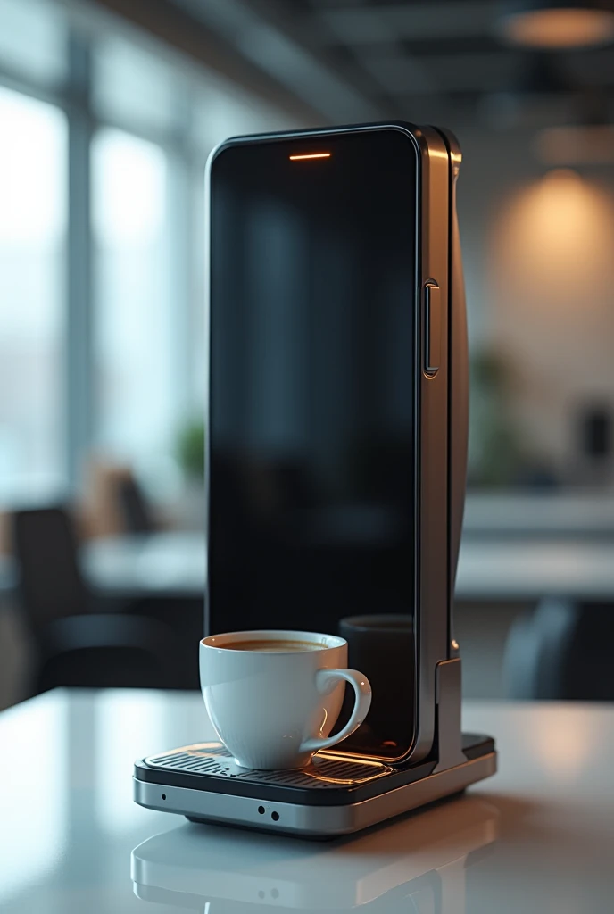 Hybrid smartphone with coffee cup 
