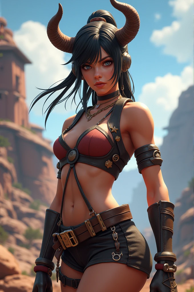 Female free fire character with horn headbands