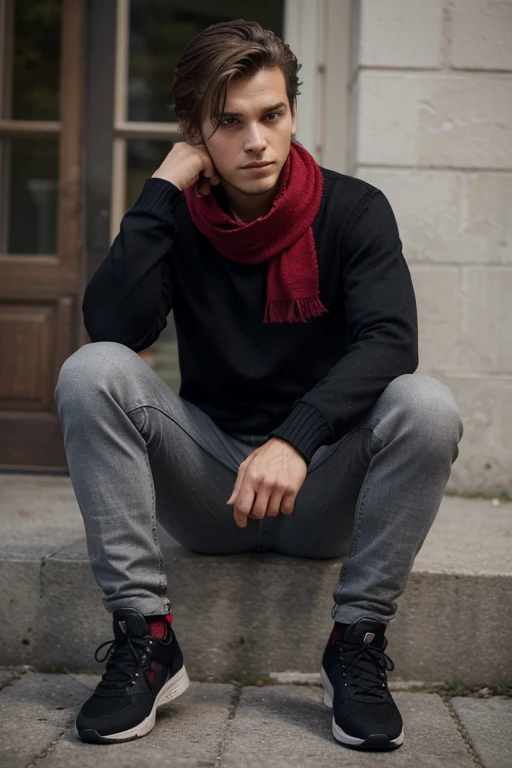 For Vidryek in casual clothes, How about something that reflects your style and skills?, but with a more relaxed touch? Here's a suggestion:
- **nuisette**: A black or red sweater, long sleeve, to highlight your style and provide comfort.
- **pants**: Gray jeans or black sweatpants, offering versatility and comfort.
- **shoes**: shoes desportivos resistentes, with features reminiscent of his hero boots, but more casual and adapted for everyday use.
- **Accessories**: a red scarf, similar to what he wears with the hero costume, could add a personal and practical touch. Perhaps a bracelet or watch that is both functional and stylish..
**coiffure**: Vidryek's hair should maintain the style of contrasting red highlights, maintaining a look that is both casual and distinctive.
Thus, he still looks like a skilled Blader outside of combat! What do you think??