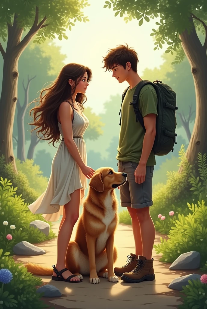 Revise, make it realistic and separate them, one female with dog, one male with dog.