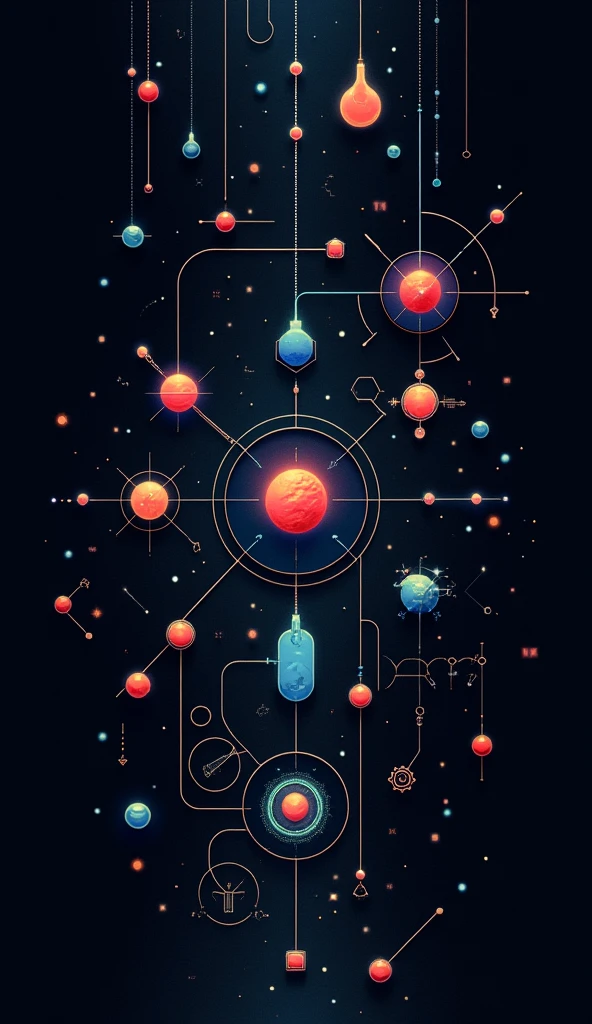 generate a science image that is black with some science icons in it