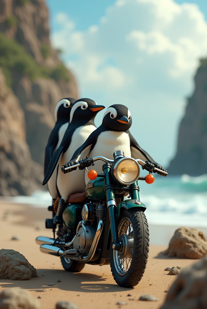 Los pingüinos de maladacar con una moto 🏍️ en frente que sea como en la vida real
