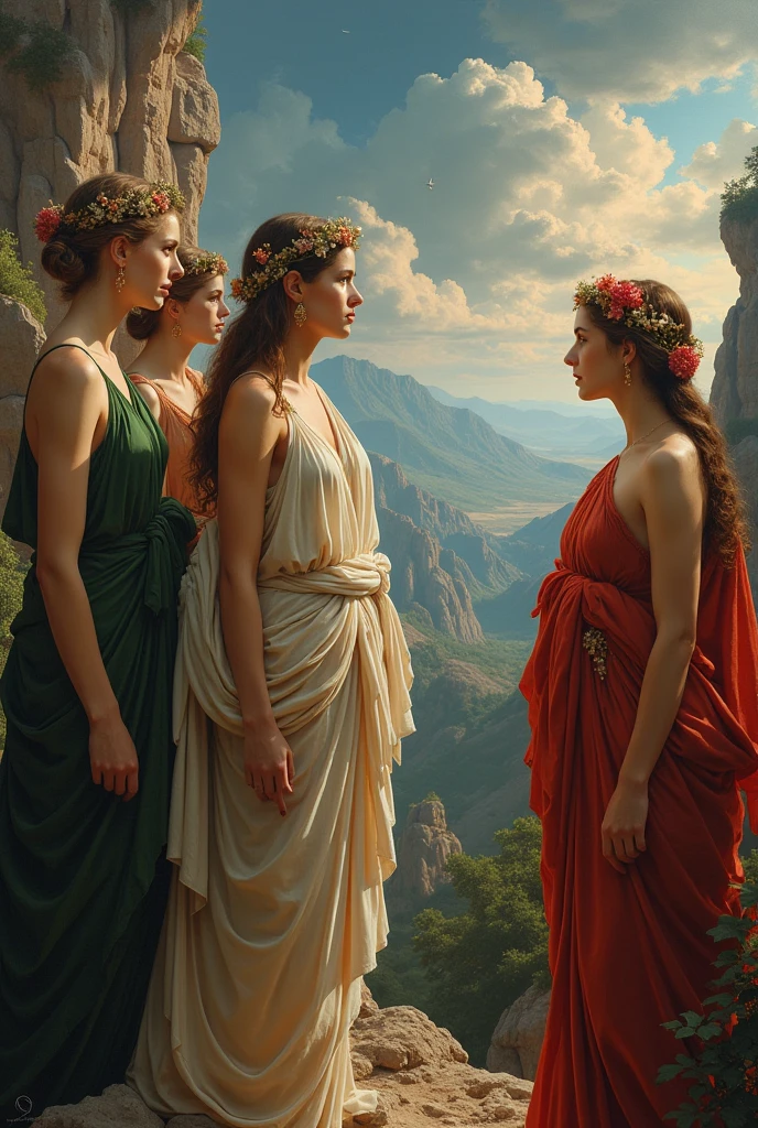 Hestias, Demeter, hera, harem, looking towards the horizon, towards a mythological battlefield