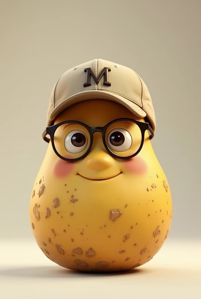 Melloco tuber head with glasses and a baseball cap with the letter M and smiling