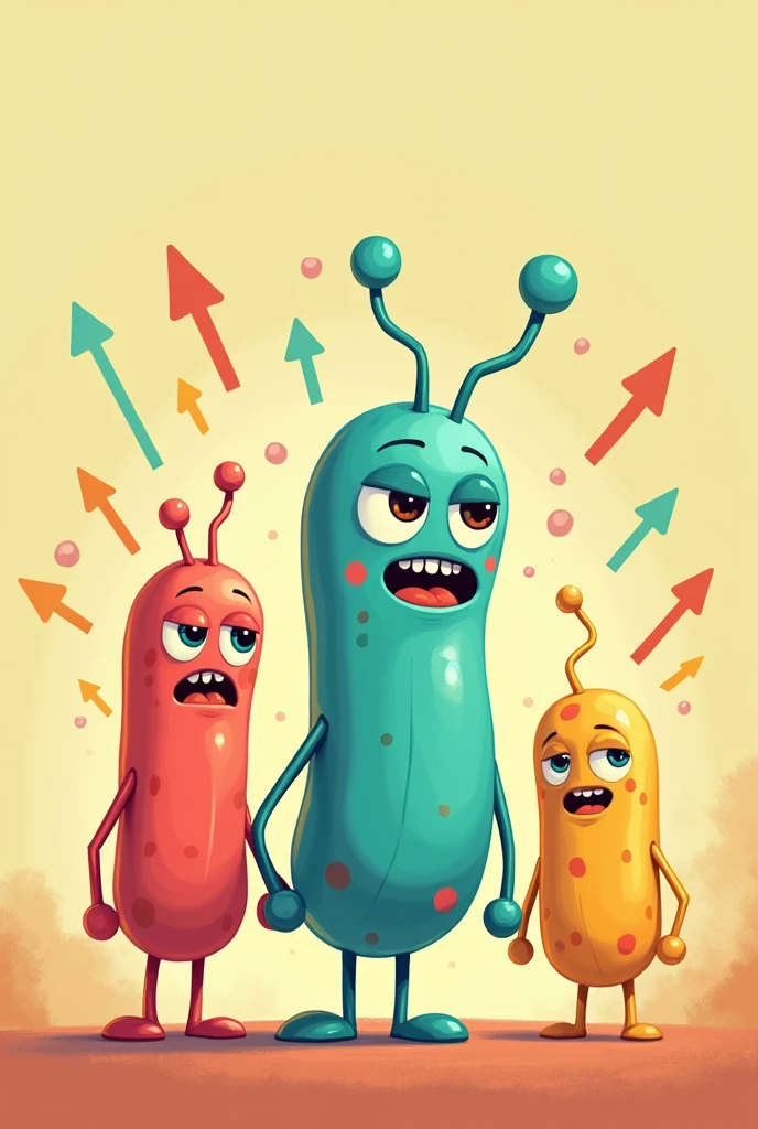 Bacteria with arrows indicating antibiotic resistance. animated cartoon