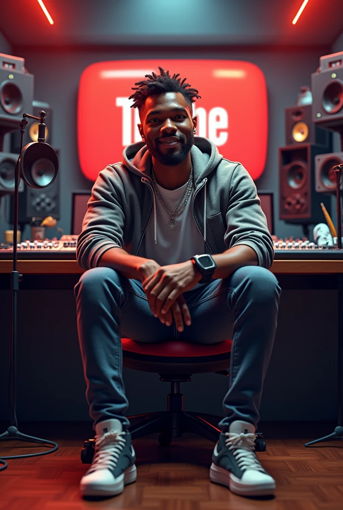 Design a youtube logo with images for my youtube channel "Brofessor" with black guy "bro" character in a studio