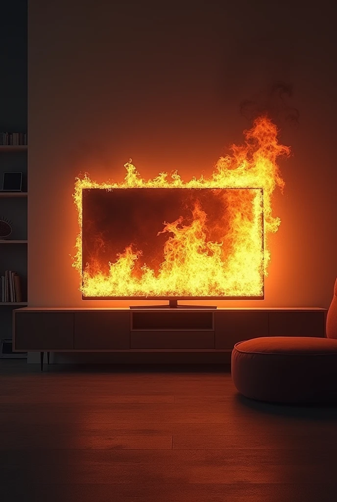 GENERATE IMAGE WITH NAME CLASS EDITING I want you to bring me a modern television on fire in a room with the title below with the words MARATONEIEMCASA