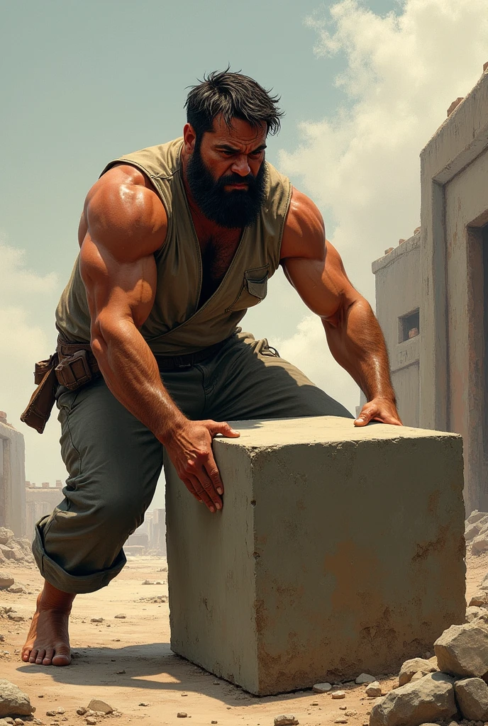 A man moving a block from point A to B