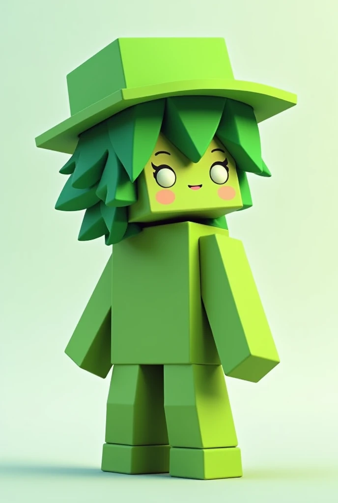 Minecraft character green skin green hair square hat 

