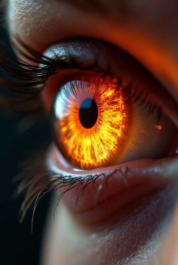 Eye reflecting 3 x on fire