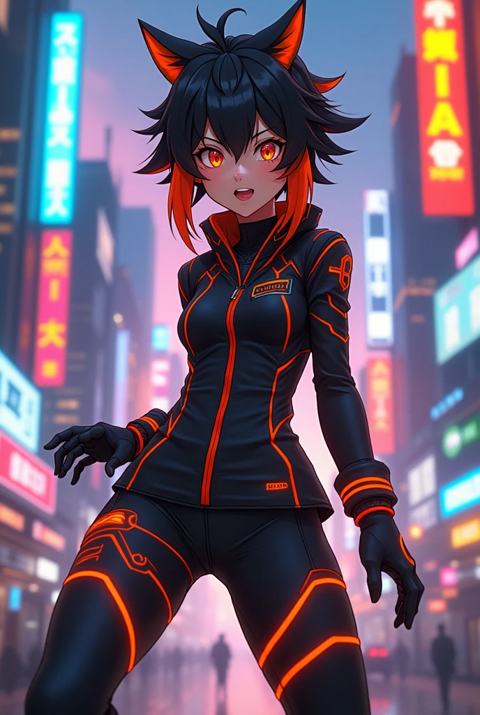 Japanese anime character with black and orange outfit