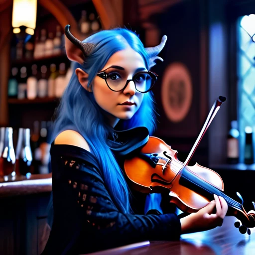 psychedelic work of art,absurd resolution,8k,1 halfling mysterious girl,hair blue,freckles,Celtic clothing,glad,beautiful hands,at the bar,violin, tree, adventurous, exploring with cute capybara
dark glasses